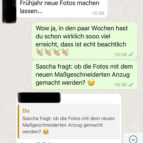 Screenshot von einem Whatsapp chat eines glücklichen mehrleben Kunden